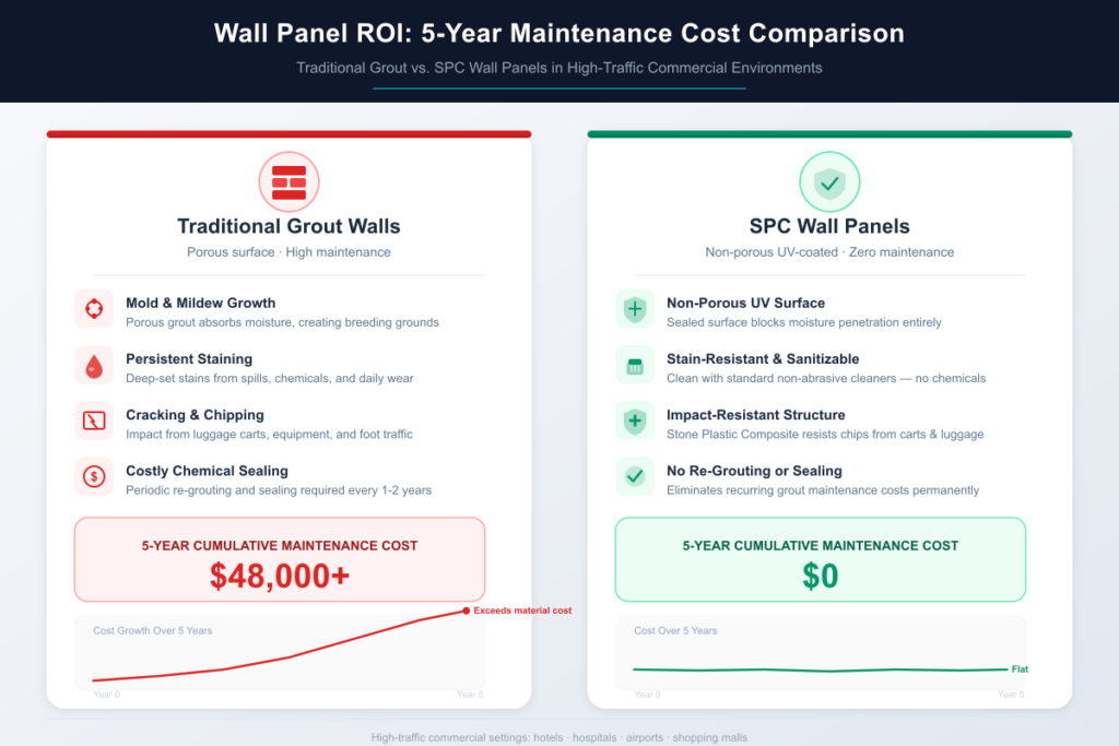 SPC Wall Panel Maintenance Cost vs Traditional Grout — 5-Year ROI Comparison