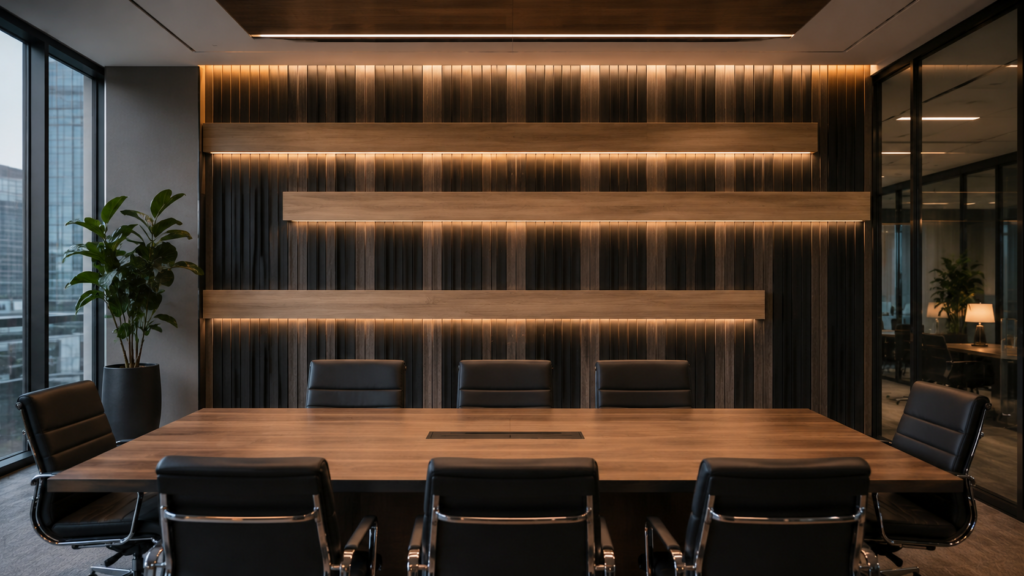 Architectural Wall Solutions with decorative wall cladding in a premium modern office meeting room